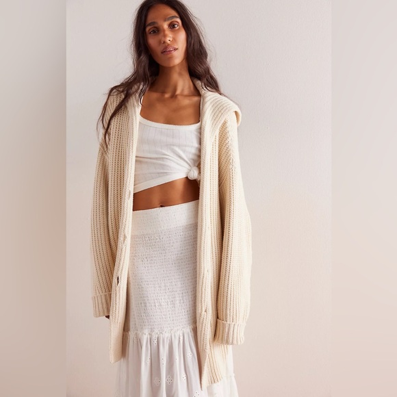 NWT Free People Swim Too Deep Cardigan Chunky Knit Oversized Lavender - Picture 6 of 6